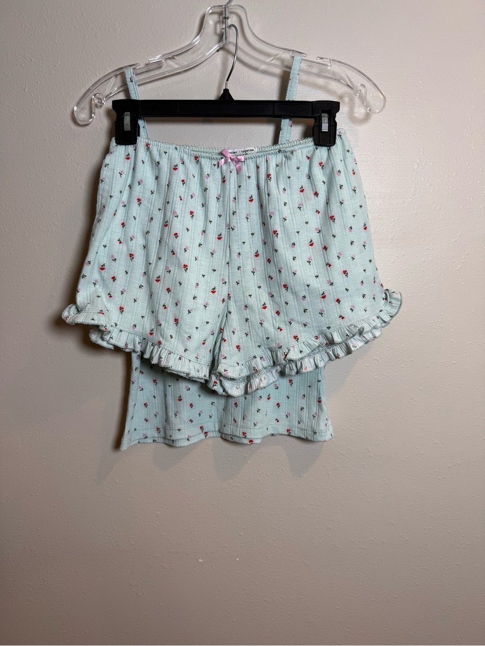 Better Together Dreamy Nights Light Mint Floral Pajama Set Cami & Ruffled Shorts